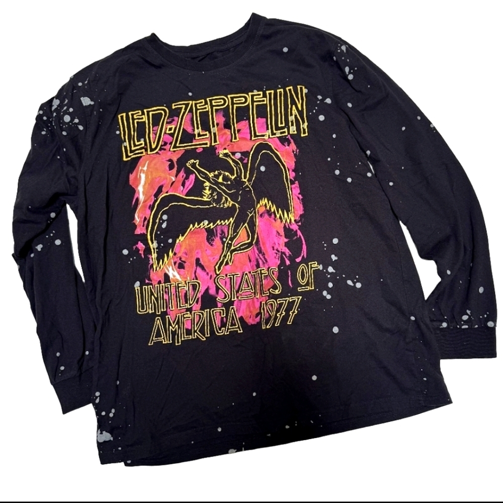 Led Zeppelin USA 1977 Black Graphic Long Sleeve Shirt  Classic Rock Band Tee 70s